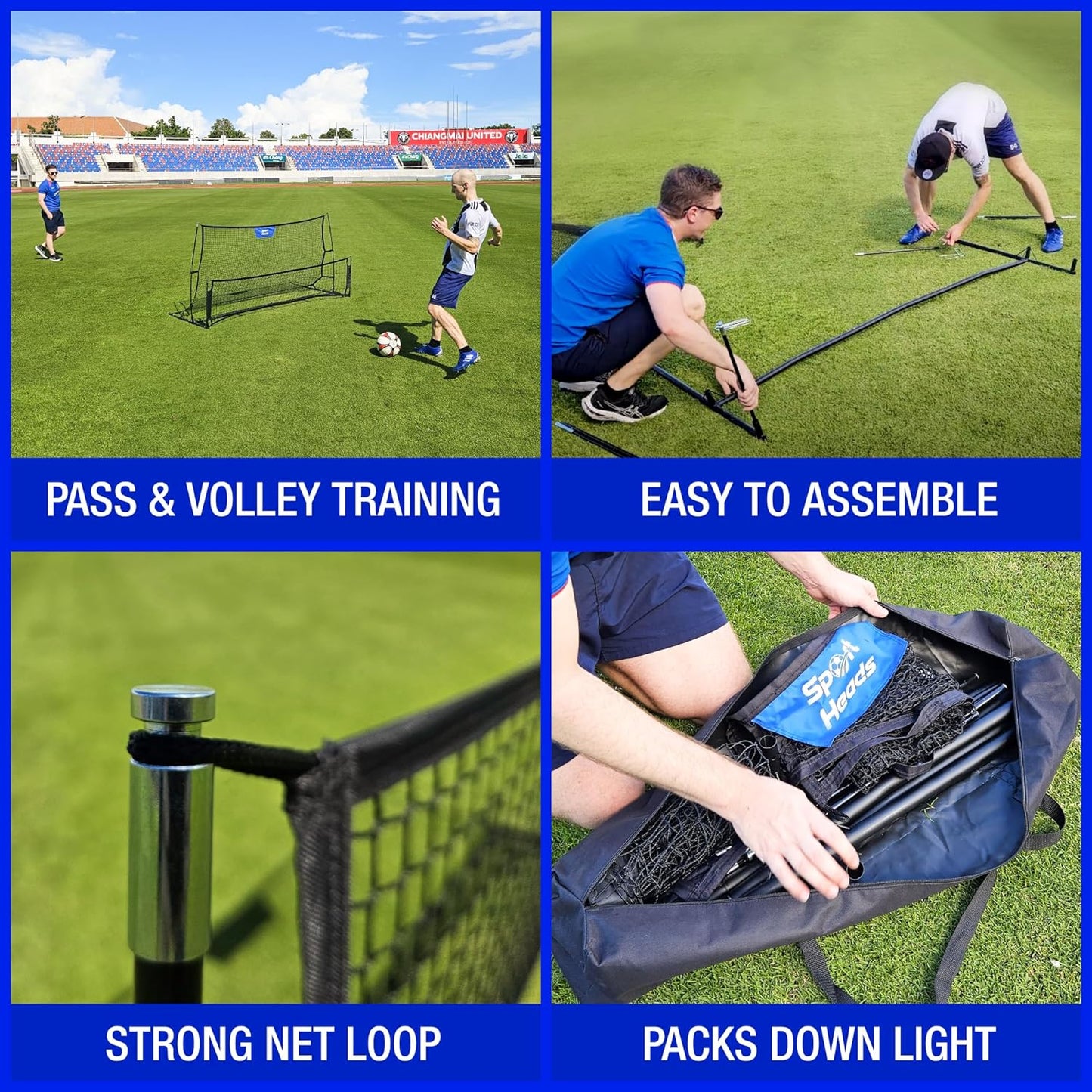 SportHeads Soccer Rebounder Training Net: 2-in-1 Volley & Pass Trainer